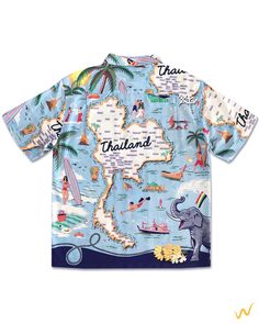 Hawaii Shirt showcasing iconic landmarks across Thailand, perfect for summer travel. The back of the shirt features a detailed map of Thailand, highlighting various provinces. Made from high-quality Rayon fabric with meticulous craftsmanship, this shirt is designed to spread joy during the Songkran festival "Authentic Natural Rayon Hawaiian Shirt - Exclusive for Etsy's Worldwide Wanderers" Authentic Button Size Fits Regular Models Exquisitely Chain Stitched by World-Class Craftsmen of Thailand Made in Thailand Size : XS, S, M, L, XL,2XL (After Laundry)   inch   XS : Shoulder 16" // Chest 19" // Length 26" S : Shoulder 17" // Chest 20" // Length 26.5" M : Shoulder 18" // Chest 21" // Length 27.5" L : Shoulder 19" // Chest 22" // Length 28.5" XL : Shoulder 20" // Chest 24" // Length 29.5" 2X Summer Travel Cotton Shirt, Summer Travel Tops With Graphic Print, Casual Short Sleeve Travel Tops, Casual Short Sleeve Tops For Travel, Casual Graphic Print Travel Shirt, Summer Travel Cotton T-shirt, Cotton T-shirt For Travel In Summer, Short Sleeve T-shirt For Summer Travel, Cotton T-shirt For Summer Travel