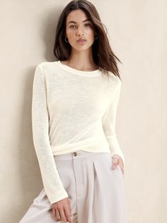 Pointelle Pullover Sweater | Banana Republic Factory Navy Blue Crewneck, Grey Cable Knit Sweater, White Top Women, Arm Cuffs, Bodysuit Blouse, Merino Sweater, Printed Sleeveless Blouse, Turtleneck Shirt, Lose Yourself