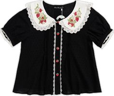 Strawberry Embroidery, Pan Collar Blouse, Black Strawberry, White Strawberry, Peter Pan Collar Blouse, Reasons To Smile, Collar Blouse, Pan Collar, Peter Pan Collar