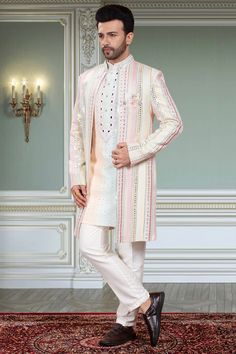 This Mens Sherwani is a stunning addition to any wardrobe. The mirror embroidery open jacket sherwani creates a unique and fashionable look, perfect for special occasions. Made with high-quality materials, this sherwani exudes both style and comfort. Transform your outfit and make a statement with this S2-S376 Sherwani. Open Jacket Sherwani, Mens Sherwani, Mirror Embroidery, Open Jacket, Honeydew, The Mirror, Special Occasion, Mirror, Embroidery