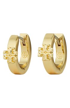 Add a dash of classic elegance to your look with these polished silvertone earrings adorned with the iconic double-T logo. 1/2 hoop diameter; 1/8" width Goldtone plate Imported Gold Snake Jewelry, Fantasy Earrings, Birthday Basket, Preppy Jewelry, Tory Burch Kira, Snake Jewelry, Jewelry Accessories Ideas, Snake Earrings, Jewelry Essentials