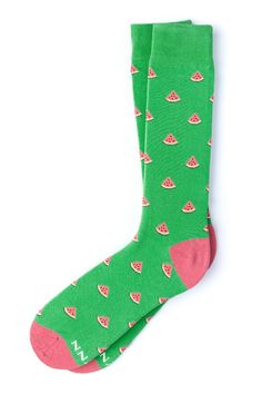 Bite into style and embrace summer all year round with the watermelon sock. This sunny style will make your day feel like a picnic. Food Socks, Green Watermelon, Green Socks, Hipster Man, One In A Melon, Dress Socks, Designer Socks, Cotton Socks, S Star