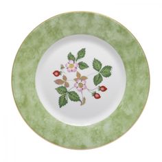 Wedgwood Wild Strawberry Accent Salad Plate Dalmazio Design Strawberry Cottage, Fine Dining Room, Wedgwood China, Feather Wallpaper, Antique Wallpaper, Bone China Dinnerware, Wild Strawberry, Strawberry Salad, Wild Strawberries