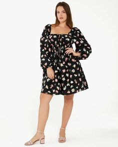 Floral Waltz Square Neck Dress | Kate Spade Outlet Fall Floral Print Cotton Dress, Fall Cotton Floral Print Dress, Fall Cotton Dress With Floral Print, Mid-length Cotton Floral Dress, Cotton Mini Dress With Floral Print And Puff Sleeves, Cotton Mini Dress With Floral Print And Square Neck, Cotton Floral Print Mini Dress For Daywear, Long Sleeve Cotton Mini Dress With Floral Print, Relaxed Fit Long Sleeve Cotton Mini Dress