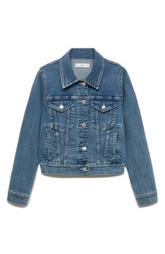 Whether you're off to a weekend concert or a happy-hour hangout, this trusty stretch-denim jacket is the one to count on for casual-cool layering. Front button closure Spread collar Button cuffs Chest button-flap patch pockets; front welt pockets 98% cotton, 2% elastane Machine wash, line dry Imported Weekend Concert, Denim Trucker Jacket, Denim Outerwear, Trucker Jacket, Long Sleeves Jacket, Welt Pockets, Concert Outfit, Medium Blue, Happy Hour