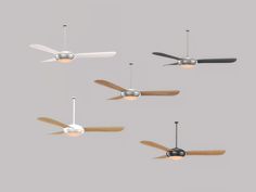 four ceiling fans in various shapes and sizes