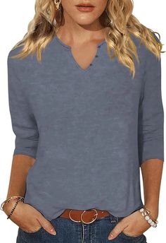 Olivia Mark - Stylish Casual 3/4 Sleeve Shirt with Buttoned Collar and Waist Tie Summer Tunic Tops, Tunic Tops Summer, Summer Tunic, Summer Tunics, Loose Fit Shirts, Tunic Tops Casual, Casual Heels, Basic Shirts, Tees For Women