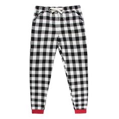 Now your whole family can match with holiday pajamas! Super soft pajamas for mom are just the thing for sleeping or staying comfy around the house. The classic black and white checker pattern features red trim for a splash of holiday color. Tapered pant legs and a comfort-stretch waist with drawstring keep mom cozy and warm all season. The partial button-down top matches the pants to complete the look. These Christmas pajamas are just what the season calls for! This is part of a matching family Buffalo Plaid Pajamas, Tapered Pant, Matching Family Christmas Pajamas, Baby Size Chart, Checker Pattern, Cotton Sleepwear, Family Christmas Pajamas, Soft Pajamas, Holiday Pajamas