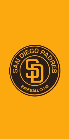 the san diego padres baseball club logo on an orange and yellow background with black lettering