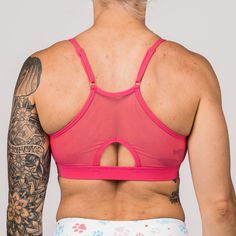 Fresh New Sports Bra Design. Our mesh-back Strawberry Sports Bra is made with the perfect Nylon/Spandex blend that is moisture-wicking, breathable, antibacterial, and gives you all the 4-way stretch you will ever need. Removable inserts and adjustable straps will also allow you to adjust your new bra to your preferred shape and level of support. Details: Medium Support Medium Coverage Size Guide Size: Extra Small Small Medium Large Bust: 30-32" 33-35" 36-37" 38-40" Chest Measurements: Measure un Nylon Activewear With Built-in Padding For Training, Stretch Nylon T-back Activewear, Technical Sports Bra With Built-in Padding In Nylon, Sports Activewear With Built-in Padding And T-back, Mesh Sports Bra With Built-in Padding For Gym, Mesh Sports Bra With Built-in Padding For Workout, Stretch Nylon Sports Bra With Built-in Padding, Pink Activewear With Built-in Padding For Light Sports, Technical Sports Bra With Built-in Padding For Training