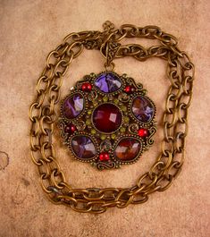 Metal Pendant Rhinestone Necklace With Jewels, Rhinestone Pendant Necklace, Costume Jewelry Style, Metal Rhinestone Pendant Necklace With Jewels, Bohemian Rhinestone Necklace For Festivals, Metal Jeweled Necklace For Festivals, Bohemian Jeweled Pendant Necklace, Faery Jewelry, Medieval Necklace, Gothic Pendant