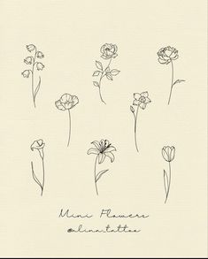 some flowers are drawn in black and white