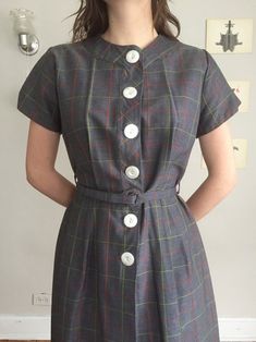 Vintage 50s Red And Green Windowpane Plaid Button Up Midi | Etsy Retro Plaid Fitted Vintage Dress, Fitted Plaid Retro Vintage Dress, Fitted Retro Plaid Vintage Dress, Retro Fitted Knee-length Plaid Dress, Fitted Retro Knee-length Plaid Dress, Fitted Knee-length Retro Plaid Dress, Retro Plaid Dresses For Vintage Fashion, Retro Plaid Mini Dress, Vintage A-line Plaid Dress