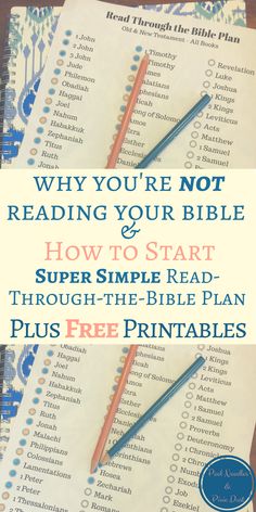 two books with the title why you're not reading your bible and how to start super simple read through the bible plan plus free printables