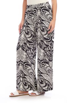 High-waist pants are designed in a flowy wide-leg silhouette for a look that's not only on-trend but comfy, thanks to an easy elastic waist. Elastic waist Side-seam pockets 100% viscose Dry clean Made in the USA of imported fabric Jumpsuit And Blazer, Flowy Design, High Waist Wide Leg Pants, Printed Wide Leg Pants, Wide Leg Cropped Pants, Karen Kane, Trouser Pants Women, Curvy Dress, Short Sleeve Cardigan