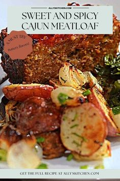 Closeup shot of Cajun meatloaf slice with potatoes and onions on plate. Apple Pie Biscuits, Spicy Meatloaf, Pot Roast Chicken, Roast Chicken Soup, The Best Meatloaf Recipe, Easy Meatloaf Recipe, Cajun Meatloaf, Best Meatloaf Recipe, The Best Meatloaf