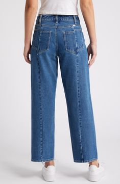 Take it easy in relaxed straight-leg jeans featuring asymmetric seams and made from nonstretch denim for an authentic look. 29" inseam; 17 1/2" leg opening; 10 3/4" front rise; 15 1/2" back rise Zip fly with button closure Five-pocket style 85% cotton, 15% viscose Machine wash, tumble dry Imported Relaxed Fit Jeans With Contrast Stitching And Cropped Leg, Relaxed Fit Cropped Jeans With Contrast Stitching, Medium Wash Jeans With Seam Detailing And Cropped Leg, Relaxed Fit Straight Leg Cropped Jeans In Recycled Denim, Spring Jeans With Seam Detailing And Tapered Leg, Medium Wash Wide Leg Jeans With Seam Detailing, Medium Wash Flare Jeans With Seam Detailing, Mid-rise Jeans With Seam Detailing In Medium Wash, Medium Wash Mom Fit Cropped Jeans With Pockets