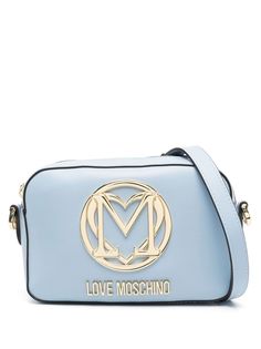 azure blue gold-tone logo plaque top zip fastening single shoulder strap main compartment Love Moschino Logo, Moschino Bag, Moschino Bags, Logo Azul, Moschino Logo, Fancy Bags, Bags Logo, Azure Blue, Blue Logo