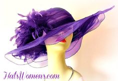 Large Brim Sheer Kentucky Derby Hat. Choose Hat And Feather Colors. Black Wide Brim Hat, Special Occasion Hats, Mother Of The Bride Hats, Custom Made Hats, Large Brim Hat, Horse Races, Royal Ascot Hats, Occasion Hats, Couture Hats