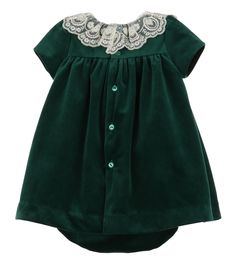 Keep your little one looking pretty in green with the Casero & Associates Deluxe Velvet Float Dress! Featuring a delicate lace collar and matching velvet bloomers, this dress will have your baby or toddler looking oh-so-adorable. Perfect for any special occasion, this dress is sure to make a statement! Float Dress, Lace Collar, Kids Sleepwear, Trending Now, Velvet Dress, Above The Knee, Green Dress, Round Neckline, Float