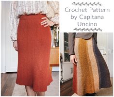 a woman wearing a skirt made out of crochet and knitted with the words crochet pattern by captaina uncino