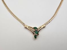 Vintage 14kt Yellow Gold Diamond and Emerald Necklace Item w#935 Appraisal Included Cleaned and Polished to newer condition Marked 14k .30 Carat total Genuine Marquise Cut Emerald Gemstones .04 Carat total Natural Genuine Diamonds Color H-I Clarity I1 5.4 Grams 17.25 Inches long with a lobster claw clasp Pendant is approx. 25mm Wide x 17mm Long ( more measurements available in the photos ) American Appraisal Association Estimated Retail Replacement Value $1495 USD Appraisal is included with this Vintage Native American Jewelry, Vintage Designer Jewelry, Chevron Necklace, Emerald Necklace, Bethlehem, Emerald Gemstone, Marquise Cut, Native American Jewelry, Estate Jewelry