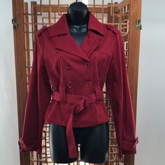 Nwot- Wet Seal Belted Double-Breasted Cropped Jacket. Red In Color And Size L. Never Worn And In Excellent Condition. Fashion Airport, Cropped Trench Coat, Red Blazer, Cropped Jacket, Wet Seal, Trench Coats, Red Jacket, Double Breasted, High Fashion