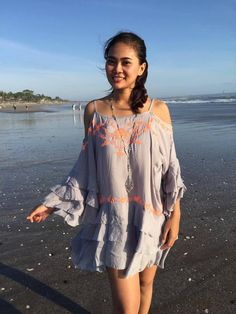 Handmade in BALI. 100% Natural Fibers " Rayon Voile", Handmade Embroidery. Open on shoulders. One size. Exists in Soft Turquoise/ Pink Embroidery and Grey/ Coral Embroidery. O/S = USA 4, 6, 8, 10, 12, 14 / EUROPE 34, 36, 38, 40, 42, 44 / AUSTRALIA 8, 10, 12, 14, 16, 18 Bohemian Beach Dresses With Ruffles, Bohemian Boho Dress With Ruffles For Vacation, Bohemian Ruffled Beach Dress For Spring, Off-shoulder Festival Dress, Hippie Ruffled Dress For Vacation, Summer Bohemian Boho Dress With Ruffles, Bohemian Cold Shoulder Dress For Spring, Bohemian Ruffle Beach Dress For Vacation, Bohemian Ruffled Beach Dress For Vacation