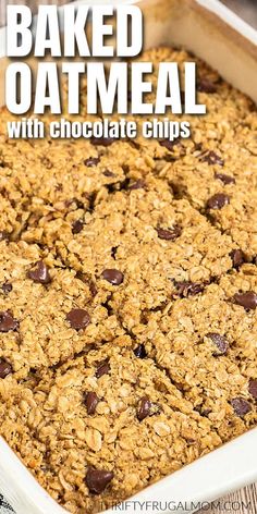 baked oatmeal with chocolate chips in a baking dish