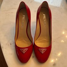 Nwt Prada Red Pumps Patent Leather Round Toe Stiletto Heels Size 37. Comes With Box, Two Shoe Bags And Authenticity Cards. Love Them But They Are Just Too Small For Me. Prada Red, Red Pumps, Shoe Bags, Prada Shoes, Shoes Women Heels, Patent Leather, Stiletto Heels, Prada, Shoes Heels