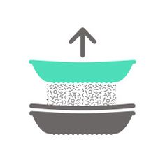 a bowl filled with lots of rice on top of a table next to an arrow