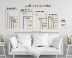 the wall art size guide for sofas and loveseat in white with gold trim