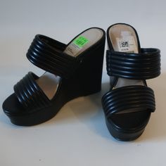 Nwd Kenneth Cole Cailyn Faux Leather Platform Wedge Heel Sandals 5 * Retail: $119- Color: Black Size: 5 Platform Wedge Strappy Material: Faux Leather Measurements (Sole): Length Heel-Toe: 7.6" Width: 2.7" Heel Height: 4.6" Platform Height: 1.2" Nwd, Left Shoe Strap Has A Slight Indent Mark (See Pics) Otherwise; New With Defect. (Bag- 2b)...Sond-4* Platform Wedges Shoes, Kenneth Cole Shoes, Wedges Shoes, Platform Wedge Heels, Wedge Heel Sandals, Platform Wedge, Womens Shoes Wedges, Platform Wedges, Heel Sandals