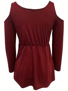 Red Solid Color V-neck Top, Burgundy V-neck Top For Summer, Summer Burgundy V-neck Top, Burgundy V-neck Summer Top, Burgundy V-neck Top For Winter, Red V-neck Top, Y2k Long Sleeve, Cut Out Top, Cold Shoulder Top