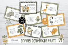 safari scavenger hunt with animals and giraffes