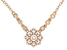 This unique 14k Rose Gold 18" necklace features .48CT Diamonds in an Octagonal Halo Shape, 3 bezel set diamonds on each side of the pendant. Rose Gold Diamond Necklace, Halo Necklace, Gold Diamond Necklace, Bezel Set Diamond, Royal Jewelry, Rose Gold Diamonds, Diamond Stone, Gold Material, Spring Rings