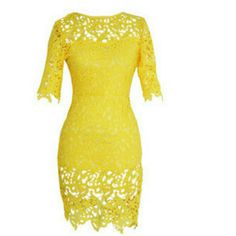 Knee Length Yellow Lace Crochet Dress With Attached Yellow Mini Dress. Thick Nice Material However The Attached Dress Liner Does Run Short You Can Easily Wear A Different Under Dress Or Add More Material To The Length Of Your Liking. The Dress Is Brand New And Never Has Been Worn. Ordered Large But Received A Small (3/4). ??Same/Next Day Shipping On All Items! ?No Trades! ?Questions And Reasonable Offers Welcome! ! Yellow Lace Dress For Party In Spring, Yellow Lace Dress For Spring, Elegant Yellow Lace Dress For Spring, Fitted Hollow Out Lace Dress For Spring, Elegant Fitted Yellow Lace Dress, Short Yellow Dress, Cocktail Dress Yellow, Short Sleeve Lace Dress, Yellow Lace Dresses