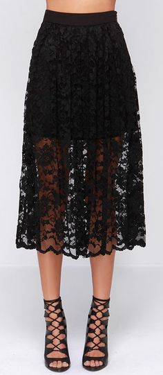 Sheer lace midi skirt Black Lace Skirt, Black Women Fashion, Lace Midi, Lace Fashion, Dressy Casual, Sheer Lace, Haircuts For Men, Pretty Dresses