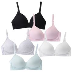 PRICES MAY VARY. 【MATERIALS】:95% Cotton -comfortable and easy to wear, 5% Spandex -Soft and Elastic 【WIRE FREE】: Soft Wireless solid bra has good support, like sports bra, great for teens ladies in sports activites and everday use. 【SIZE 32A】: Bust 28.5-32" Under Bust 25.5-28" 【WIDE USE】: Not only as soft sports bra for developing teens, but also as basic everyday bra for women with A cup. 【Protect you grow up healthily and happily 】- Big girl’s wire free sport bra can reduce vibration, protect Things To Get On Amazon For Teens, Cute Bras Sets, Bra Closet, Bra Shopping, School Swag, Best Sports Bras, Bra For Women, Cotton Bras, Cute Bras