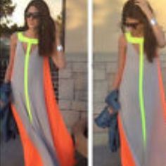 Long Sheer Flowing Maxi Sundress Trendy Orange Beach Dress, Casual Orange Maxi Dress, Trendy Orange Sleeveless Dress, Orange Sleeveless Maxi Dress For Day Out, Sleeveless Orange Maxi Dress For Day Out, Trendy Long Maxi Dress For Summer, Trendy Long Summer Maxi Dress, Vibrant Orange Sleeveless Maxi Dress, Trendy Orange Dress For Day Out