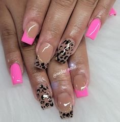 Short Nail Cheetah Designs, Cheetah Print Square Nails, Cheetah Short Nails, Hot Pink Cheetah Print Nails, Cheetah Print Nails Square, Square Cheetah Nails, Chetta Print Nail, Short Cheetah Print Nails, Pink And Cheetah Nails