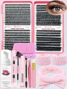 10pcs DIY Lash Extension Kit 720pcs  Lash Clusters Kit 30D-60D C/D Curl DIY Eyelashes Kit With Lashes Bond And Seal, 60ml Eyelash Extension Cleanser, Tweezers, Eyelash Brush, Self Application At Home Cluster Lash Book (4 Styles Mixed) Pink      Eyelash Set   Beauty Tools, size features are:Bust: ,Length: ,Sleeve Length: Lash Book, Lash Extension Kit, Lash Clusters, Eyelash Kit, Diy Lash Extensions, Curl Lashes, Eyelash Sets, Eyelash Brush, Lash Extension