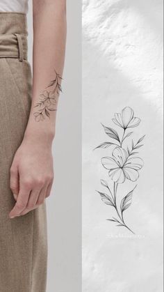 a woman's hand with a flower tattoo on her left wrist and the other side of her arm