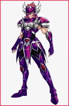 an anime character in purple and silver armor