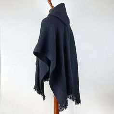 LLAMA WOOL BLACK MENS UNISEX LADY JEDI PONCHO CAPE JACKET WITH POCKET OTAVALO | eBay Black Winter Cape For Outdoor, Black Winter Outdoor Cape, Black Shawl Winter Outerwear, Black Shawl Cape For Fall, Cozy Black Cape Poncho, Cozy Black Shawl Outerwear, Cozy Black Cape Outerwear, Black Poncho Cape For Cold Weather, Oversized Black Cape For Cold Weather