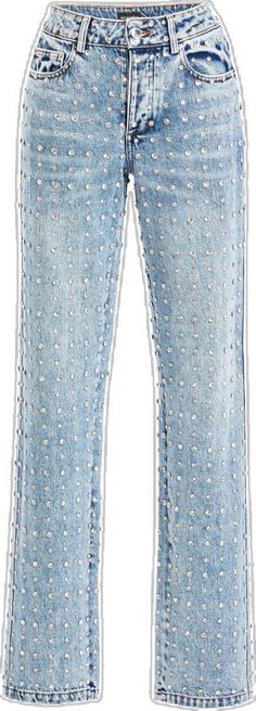 Luxury Denim Straight Leg Bottoms, Luxury Straight Leg Denim Bottoms, Embellished Denim Blue Straight Leg Jeans, Embellished Straight Leg Denim Blue Jeans, Luxury Blue Denim Bottoms, Denim Blue Straight Leg Jeans With Rhinestones, Denim Blue Rhinestone Straight Leg Jeans, Luxury Straight Leg Jeans With Belt Loops, Embellished Denim Blue Straight Leg Bottoms