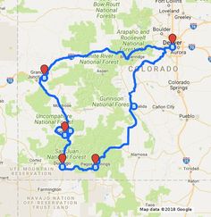 a map showing the route to colorado