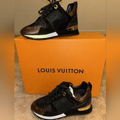 Womens Lv Sneakers With All Original Packaging Included Along With Extra Shoe Strings. Worn Only Once. Luxury Brown Low-top Sneakers, Brown Luxury High-top Sneakers, Luxury Sneakers With Laces, Lv Sneakers, Shoes Louis Vuitton, Louis Vuitton Sneakers, Louis Vuitton Shoes, Womens Shoes Sneakers, Black And Brown