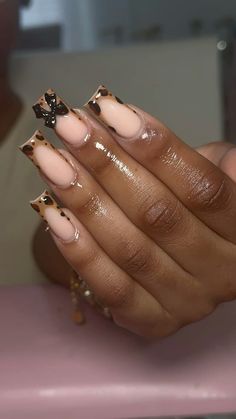 Brown Cheetah Nails, Fall Inspo Nails, Fall Time Nails, Time Nails, Cheetah Print Nails, Cheetah Nails, Print Nails, Nail Jewelry, Fall Time