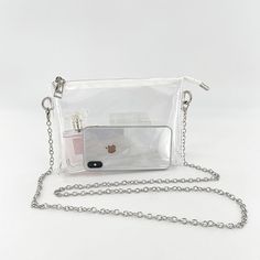 Free U.S. shipping. Style:  , color:White, suite for season：Spring, Summer, Autumn ，Beach, Dancing Club, Going out, Music Festival, Party, Material PVC, Silver Zip Clear Purse Transparent Beach Bag with Removable Chain White Party Bag With Clear Strap, White Party Bags With Clear Strap, Beach Dancing, Music Festival Party, Autumn Beach, Dancing Club, Clear Purses, Dance Club, Purse For Women